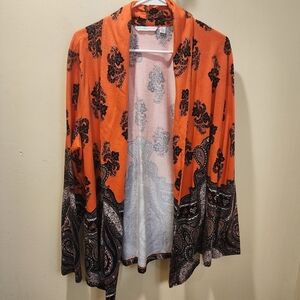 ISAAC MIZRAHI LIVE Orange Open Front cardigan size L